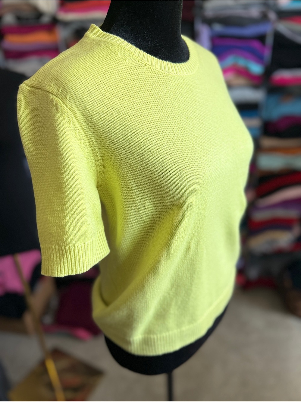 Bright Yellow Short-Sleeve Women's Cashmere Sweater